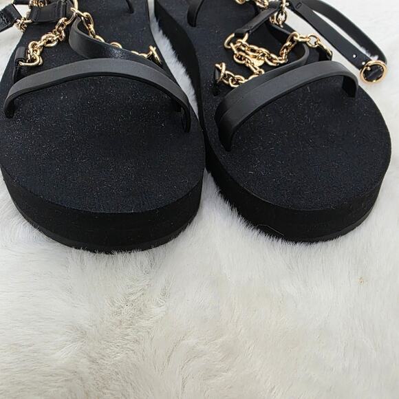 NEW Maje Frankie Chain Trimmed Charm Black Leather Platform Sandal - Picture 9 of 13